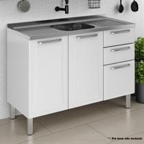 Balcão Cozinha em Aço 3 Portas 2 Gavetas 120cm sem Tampo Dobradiças Slow Motion Tarsila Itatiaia Branco