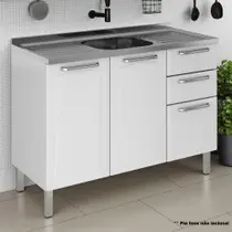 Balcão Cozinha em Aço 3 Portas 2 Gavetas 120cm sem Tampo Dobradiças Slow Motion Tarsila Itatiaia