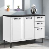 Balcão Cozinha em Aço 3 Portas e 2 Gavetas 120cm com Tampo New Premium Itatiaia Branco/Nero Marquina