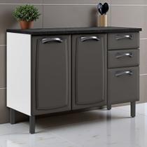 Balcão Cozinha em Aço 3 Portas e 2 Gavetas 120cm com Tampo New Premium Itatiaia Cinza/Grafite/Branco