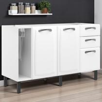 Balcão Cozinha em Aço 3 Portas e 2 Gavetas 140cm com Nicho Toalheiro sem Tampo New Premium Itatiaia Branco