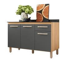 Balcão Cozinha Fit 120cm 3 Portas 1 Gaveta Freijó/Chumbo - Nicioli Balcão Cozinha Fit 120cm 3 Portas 1 Gaveta Freijó/Chumbo - Nicioli
