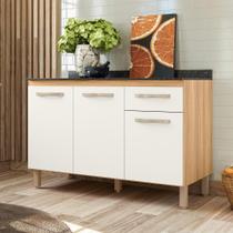 Balcão Cozinha Fit 120cm 3 Portas 1 Gaveta Freijó/Off White Cristal - Nicioli