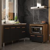 Balcão Cozinha Gabinete de Pia 140 cm Camila e Balcão Evelyn Para Fogão Cooktop 4 Bocas e Forno Elétrico Savana Preto Balcão Cozinha Gabinete de Pia 140 cm Camila e Balcão Evelyn Para Fogão Cooktop 4 Bocas e Forno Elétrico Savana Preto