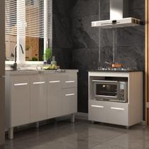 Balcão Cozinha Gabinete de Pia 140 cm Camila e Balcão Evelyn Para Fogão Cooktop 5 Bocas e Forno Elétrico Branco Balcão Cozinha Gabinete de Pia 140 cm Camila e Balcão Evelyn Para Fogão Cooktop 5 Bocas e Forno Elétrico Branco