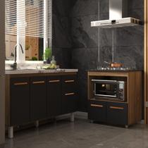 Balcão Cozinha Gabinete de Pia 140 cm Camila e Balcão Evelyn Para Fogão Cooktop 5 Bocas e Forno Elétrico Savana Preto Balcão Cozinha Gabinete de Pia 140 cm Camila e Balcão Evelyn Para Fogão Cooktop 5 Bocas e Forno Elétrico Savana Preto