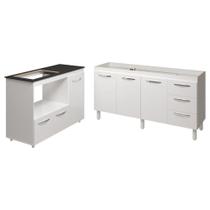 Balcão Cozinha Gabinete De Pia 160 Cm Estela E Balcão Para Fogão Cooktop 4 Bocas E Forno Elétrico Alana Branco