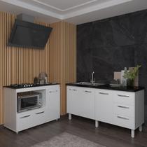 Balcão Cozinha Gabinete de Pia 160 cm Estela e Balcão Para Fogão Cooktop 4 Bocas e Forno Elétrico Alana Branco Balcão Cozinha Gabinete de Pia 160 cm Estela e Balcão Para Fogão Cooktop 4 Bocas e Forno Elétrico Alana Branco