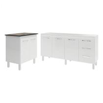 Balcão Cozinha Gabinete Para Pia 138 Cm Carine E Balcão Fran Para Cooktop 5 Bocas Branco