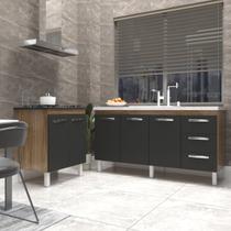 Balcão Cozinha Gabinete Para Pia 138 cm Carine e Balcão Fran Para Cooktop 5 Bocas Savana Preto