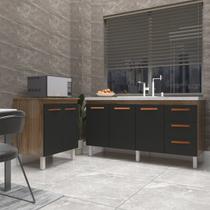 Balcão Cozinha Gabinete Para Pia 138 cm Carine e Balcão Jane Para Microondas ou Forno Elétrico Savana Preto Balcão Cozinha Gabinete Para Pia 138 cm Carine e Balcão Jane Para Microondas ou Forno Elétrico Savana Preto