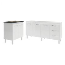 Balcão Cozinha Gabinete Para Pia 138 Cm Carine E Balcão Para Cooktop 4 Bocas Fran Branco