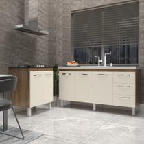 Balcão Cozinha Gabinete Para Pia 138 cm Carine e Balcão Para Cooktop 4 Bocas Fran Savana Off White