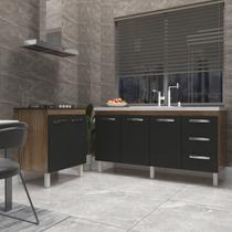 Balcão Cozinha Gabinete Para Pia 138 cm Carine e Balcão Para Cooktop 4 Bocas Fran Savana Preto