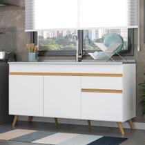 Balcão Cozinha Gabinete Pia 150 Cm 3 Portas Gw Mp2072 Branco
