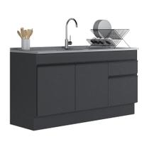 Balcão Cozinha Gabinete Pia 150cm Com Rodapé 3 Portas 1 Gaveta Veneza Multimóveis V2115 Preto Preto Balcão Cozinha Gabinete Pia 150cm Com Rodapé 3 Portas 1 Gaveta Veneza Multimóveis V2115 Preto Preto