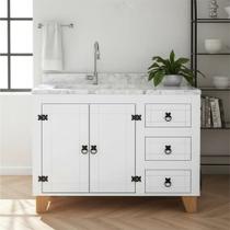 Balcão Cozinha Gabinete Pia Madeira Maciça Branco