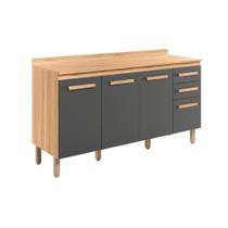 Balcão Cozinha Intenza 160cm 4 Portas 2 Gavetas com Tampo Freijó/Chumbo - Nicioli Balcão Cozinha Intenza 160cm 4 Portas 2 Gavetas com Tampo Freijó/Chumbo - Nicioli