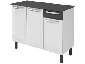 Balcão Cozinha Itatiaia Rose 3 Portas 1 Gaveta Branco/Preto IG3G1-105