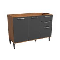 Balcão Cozinha Modulado Linna T722 c/ 2 Portas 3Gavs s/Tampo 120cm Canela/Grafite Kappesberg Balcão Cozinha Modulado Linna T722 c/ 2 Portas 3Gavs s/Tampo 120cm Canela/Grafite Kappesberg
