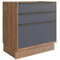 Balcão Cozinha Modular 100% MDF Édez Une, 3 Gavetas, Grafite e Louro Freijó