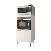 Balcão Cozinha Multiuso 65cm Forno e Microondas 2 Portas Armário Branco