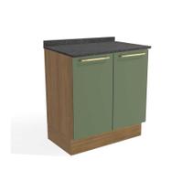Balcão Cozinha p/ Cooktop c/ Tampo Botanic M623 c/ 2 Portas 80cm Nogueira/Oliva/Cinzel - Kappesberg