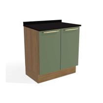 Balcão Cozinha p/ Cooktop c/ Tampo Botanic M623 c/ 2 Portas 80cm Nogueira/Oliva/Preto - Kappesberg