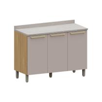 Balcão Cozinha P/ Pia 120cm 3 Pts C/ Tampo Elegance Luciane Freijó/cinammon/quartzo Bege