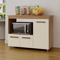 Balcão Cozinha Para Forno Micro-ondas Multiuso Liz 03 Portas Savana Off White - Desk Design