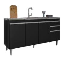 Balcao Cozinha Pia 150cm 4 Portas 2 Gavetas Sem Tampo Preto