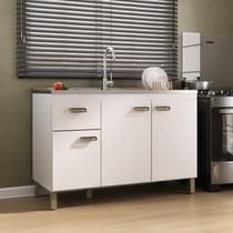 Balcão de 120cm para Pia em MDF 15cm 3 Portas e Uma Gaveta Branco Balcão de 120cm para Pia em MDF 15cm 3 Portas e Uma Gaveta Branco
