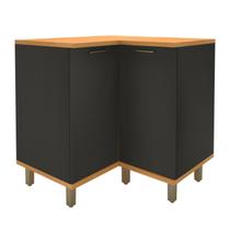 Balcão de Canto Reto com Tampo 2 Portas com Pés para Cozinha Modulada Chumbo Madri Preto