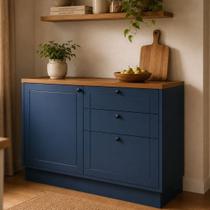 Balcão de Cozinha 1 Porta 3 Gavetas 100% MDF 120cm sem Tampo Sevilha Herval Azul/Órion