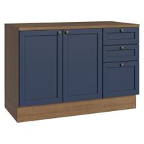Balcão de Cozinha 120 cm 2 Portas 3 Gavetas Rustic/Azul Vik Madesa Balcão de Cozinha 120 cm 2 Portas 3 Gavetas Rustic/Azul Vik Madesa