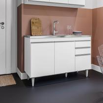 Balcão de Cozinha 120 cm 3 Portas 2 Gavetas SEM Tampo Melissa Branco
