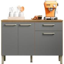 Balcão de Cozinha 120 cm 3 Portas e 1 Gaveta Freijó Gris Versalhes Kits Paraná