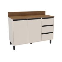 Balcão de Cozinha 120 Cm Koya 2 Portas 3 Gavetas Creme - Politorno