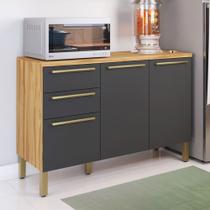 Balcão de Cozinha 120 Cm Napoli 3 Portas 2 Gavetas 100% Mdf Amêndoa/Chumbo - Rio Doce
