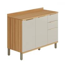 Balcão de Cozinha 120 Cm Sauvignon 2 Portas 3 Gavetas 100% Mdf Amêndoa/Off White - Rio Doce