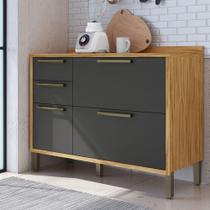 Balcão de Cozinha 120 Cm Syrah 2 Portas 3 Gavetas 100% Mdf Amêndoa/Chumbo - Rio Doce