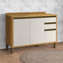 Balcão de Cozinha 120 Cm Tempranillo 2 Portas 3 Gavetas 100% Mdf Amêndoa/Off White - Rio Doce