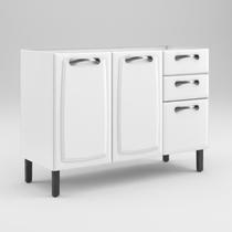 Balcão de Cozinha 120cm 3 Portas 2 Gavetas Branco Armário Modular Organizador Compacto Balcão de Cozinha 120cm 3 Portas 2 Gavetas Branco Armário Modular Organizador Compacto