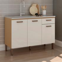 Balcão de Cozinha 120cm 3 Portas 2 Gavetas Freijo Fosco/White Laca Brilho - Genialflex Balcão de Cozinha 120cm 3 Portas 2 Gavetas Freijo Fosco/White Laca Brilho - Genialflex