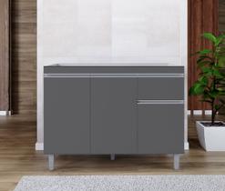 Balcão de Cozinha 120cm Cinza 3 Portas 1 Gaveta S/ Tampo - Pop Balcão de Cozinha 120cm Cinza 3 Portas 1 Gaveta S/ Tampo - Pop