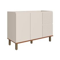 Balcão de Cozinha 120cm com 2 Portas e 3 Gavetas Off White Frisado e Canela