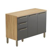 Balcão de Cozinha 120cm com 3 Portas 2 Gavetas e Tampo 100% MDF Itália Espresso Móveis Cinza/Amêndoa/Chumbo