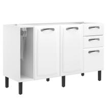 Balcão de Cozinha 140cm Aço Branco 3 Portas 2 Gavetas Modular Armário Organizador Compacto
