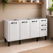 Balcão de Cozinha 160cm Aço 4 Portas 2 Gavetas Armário Modular Organizador Compacto Branco Balcão de Cozinha 160cm Aço 4 Portas 2 Gavetas Armário Modular Organizador Compacto Branco