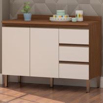 Balcão de Cozinha 2 Portas 3 Gavetas Ebano Fosco/Off White Fosco 1303m - Genialflex